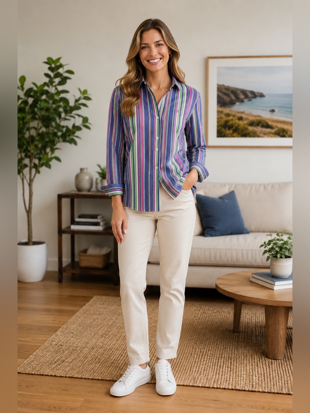 NWT Chaps ($49.50USD) Stripe Blue/Green/Pink Button Down LS Shirt